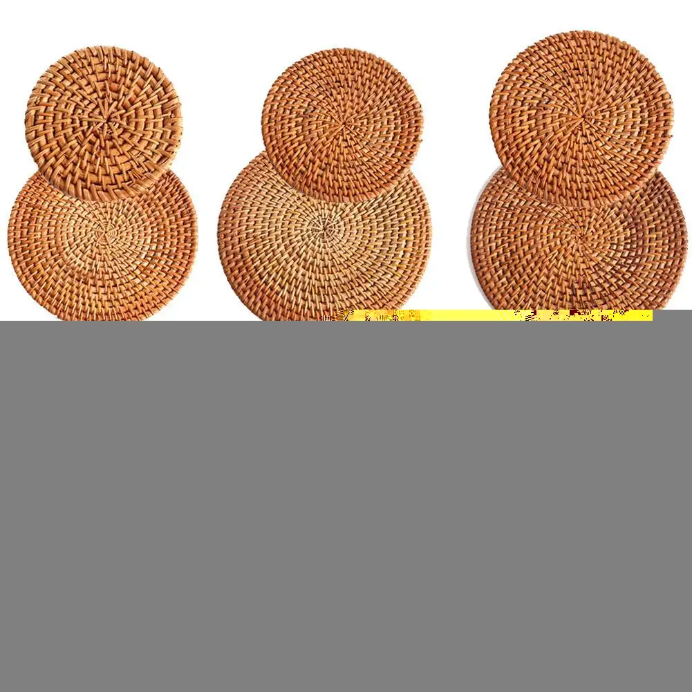 

1PCS Round Natural Rattan Coasters Bowl Pad Handmade Insulation Placemats Table Decoration Padding Cup Mat Kitchen Accessories