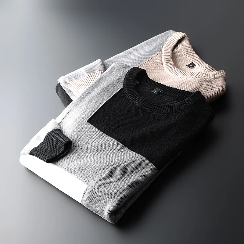 

Men Long Sleeve Knitted Sweater Patchwork Winter Male High Quality Warm Pullovers Casual Brand Pattern Outfits Sweaters Coat Men