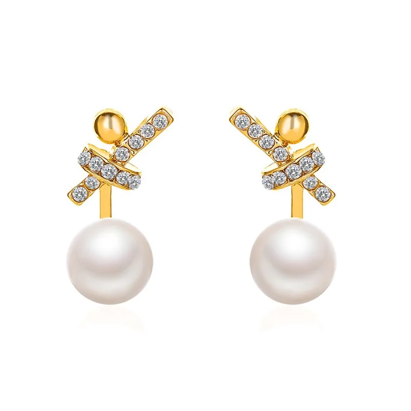 

QW New style pearl earrings personality versatile knotting Earrings simple ins Earrings women's Korean East Gate Earrings