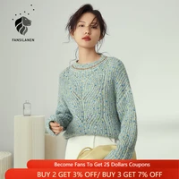fansilanen hollow out polka dot knit sweater women autumn winter casual round neck yellow pullover female blue commuter sweaters