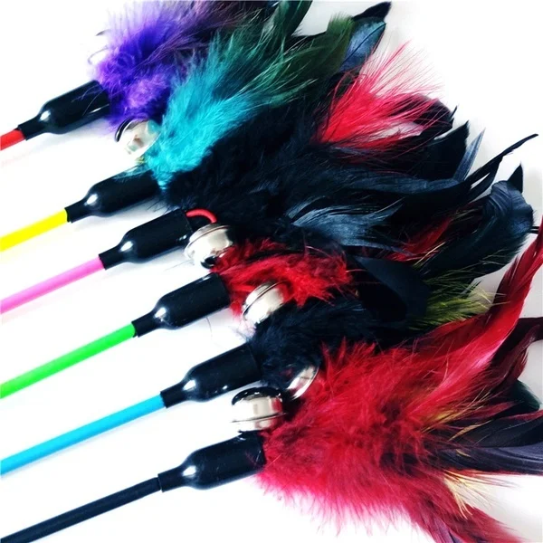

2PCS Pet Cat Toys Cute Nature Feather Funny Rod Wand Plastic Toy for Cats Rod Interactive Toys Cat Teaser Wand Bells Toys