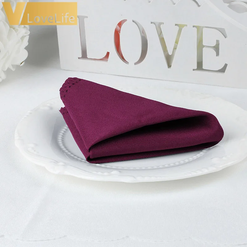 Burgundy 10 шт. 30x30 см полиэстер салфетки для стола много цветов Ресторан Ужин Декор свадебного банкета принадлежности и вечерние украшения - Цвет: Burgundy