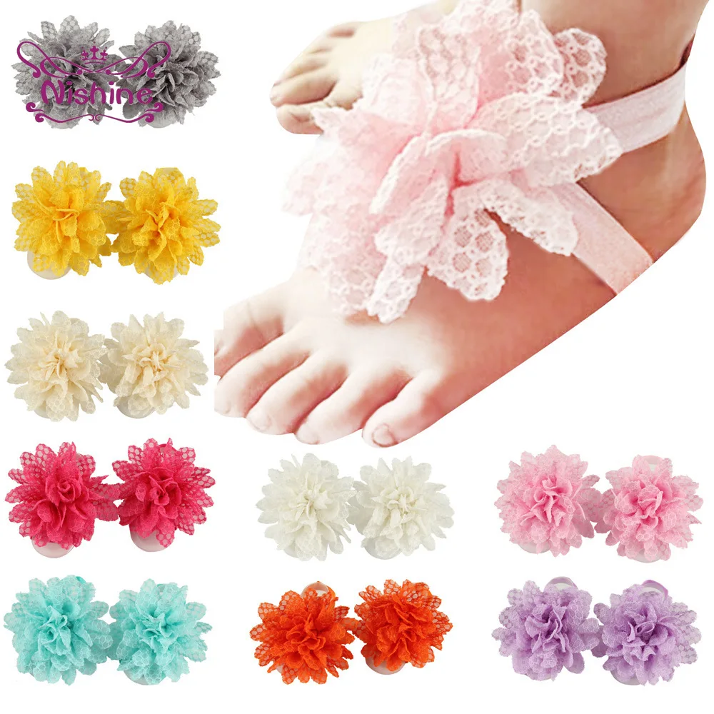 

Nishine Newborn Lace Flower Barefoot Sandal Infant Baby Girls DIY Shoes Toddler Accessories Decoration Photography Props