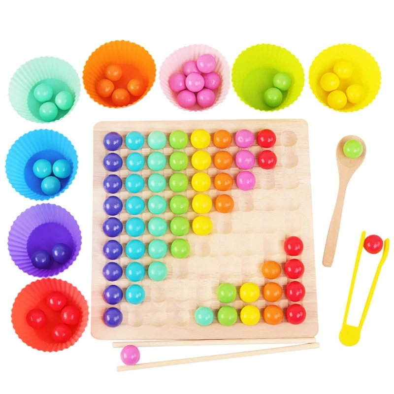 

Wooden Go Games Set Dots Shuttle Beads Board Games Toy for Kids, Funny Go Board Puzzle Board Games Set with Rainbow Bead