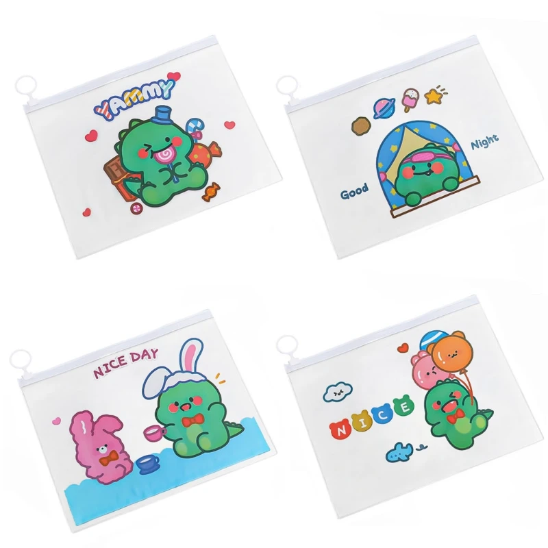 

Zip Zippy Bags Document Clear Plastic Transparent Storage Wallet Students with Cute Cartoon Dinosaur Pattern
