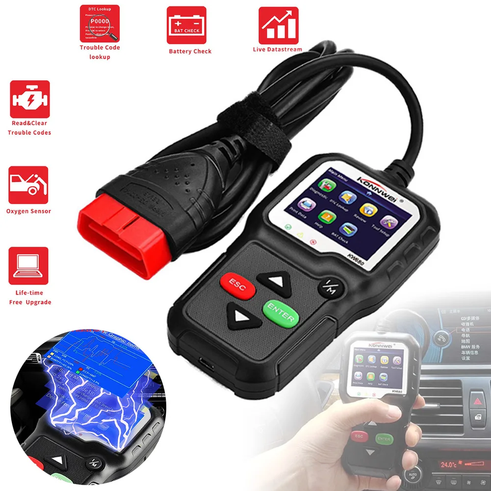 

Сканер OBD2 для считывания кодов двигателя автомобиля, диагностический инструмент, многоязычный инструмент для диагностики неисправностей ...