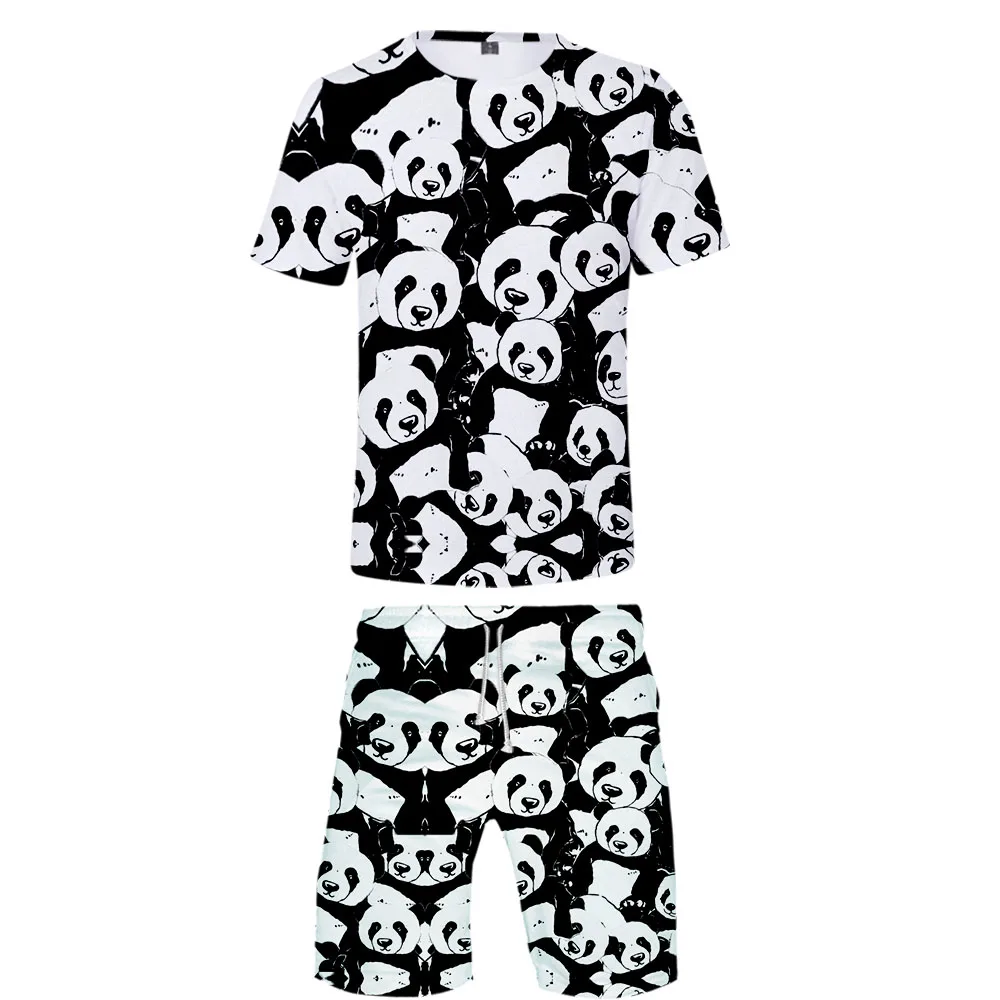 

2020 Panda 3D Men/Women Two Piece Set Casual Summer T Shirt+Shorts Suitable Tee Fashion Streetwear Clothes