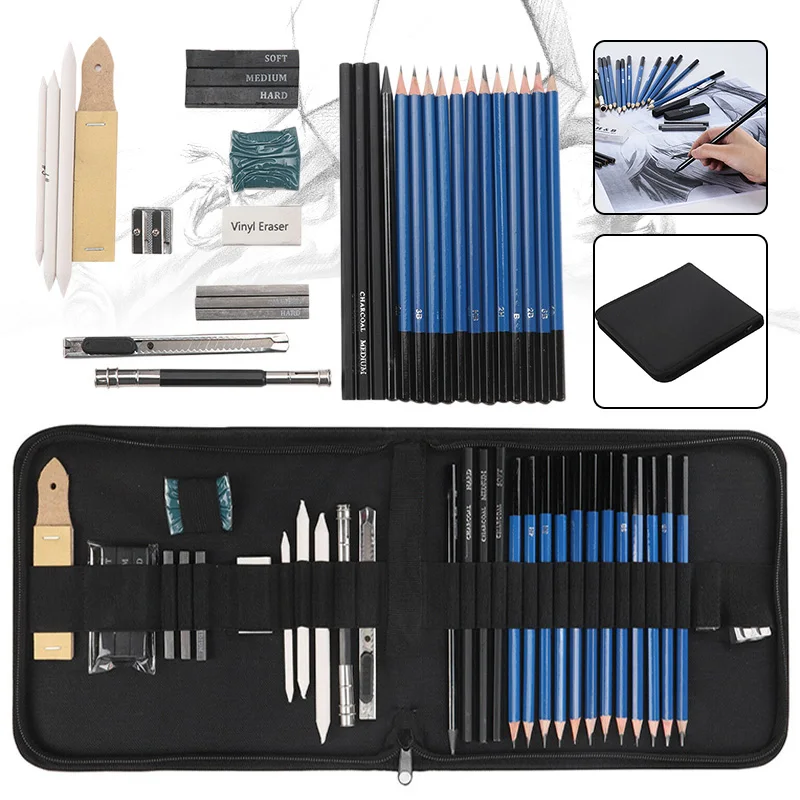 

33pcs Professional Sketching Drawing Set Bag Graphite Charcoal Pencil Kit Painting Supplies for Art Students School Artists