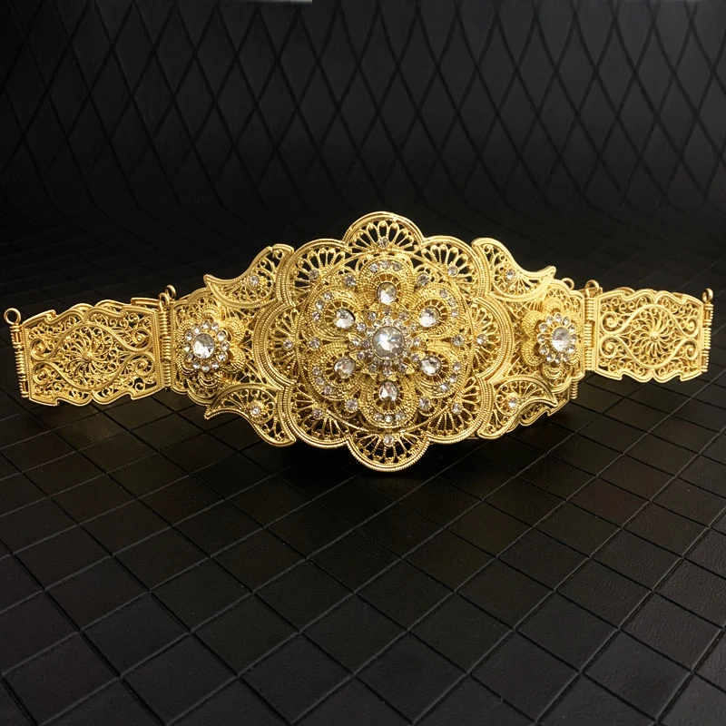 Марокко роскошное платье с цветочным узором Форма для женщин Талия цепи Стразы Золотые украшения ремни Абая