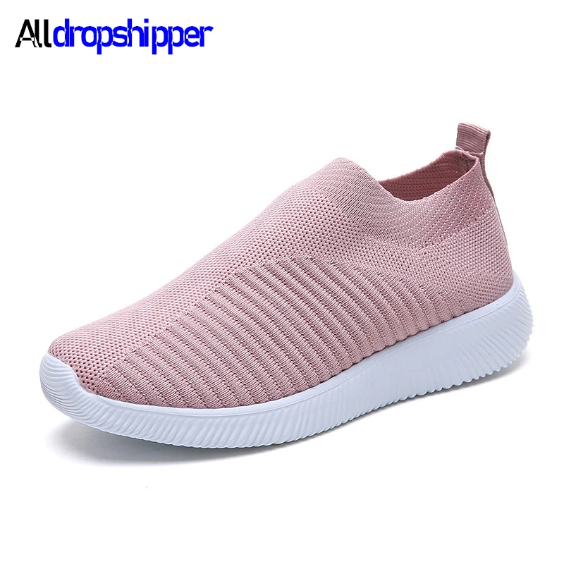 New Women Vulcanized Shoes Breathable Running Sneakers Slip On Flats Shoes Loafers Plus Size 42 Mesh Walking Sports Women's Flat