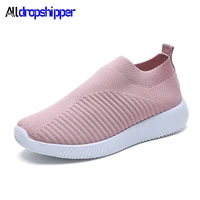 new women vulcanized shoes breathable running sneakers slip on flats shoes loafers plus size 42 mesh walking sports womens flat