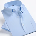 Мужская приталенная рубашка в полоску, белая формальная деловая рубашка с короткими рукавами, не требует глажки, лето 2019