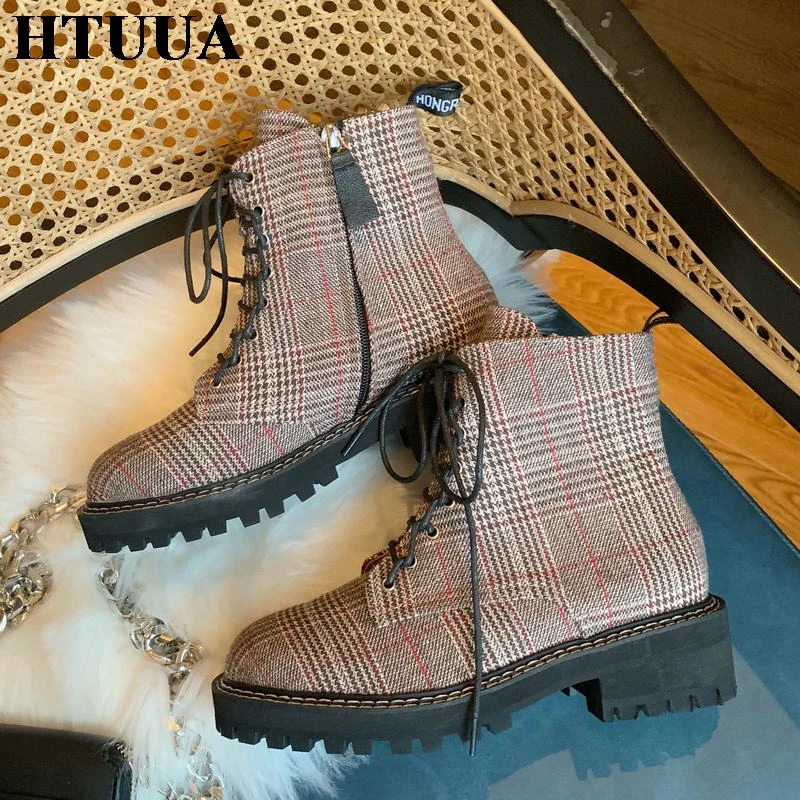 HTUUA/корейские модные ботинки Martens женские повседневные короткие ботильоны на