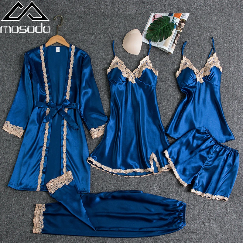 Mosodo 5 шт. женский Пижамный костюм с бюстгальтером ночная рубашка однотонная