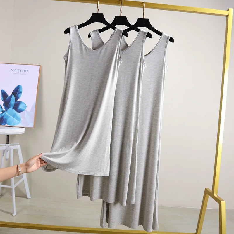 Женское длинное платье комбинация из модала пикантное однотонное майка черного