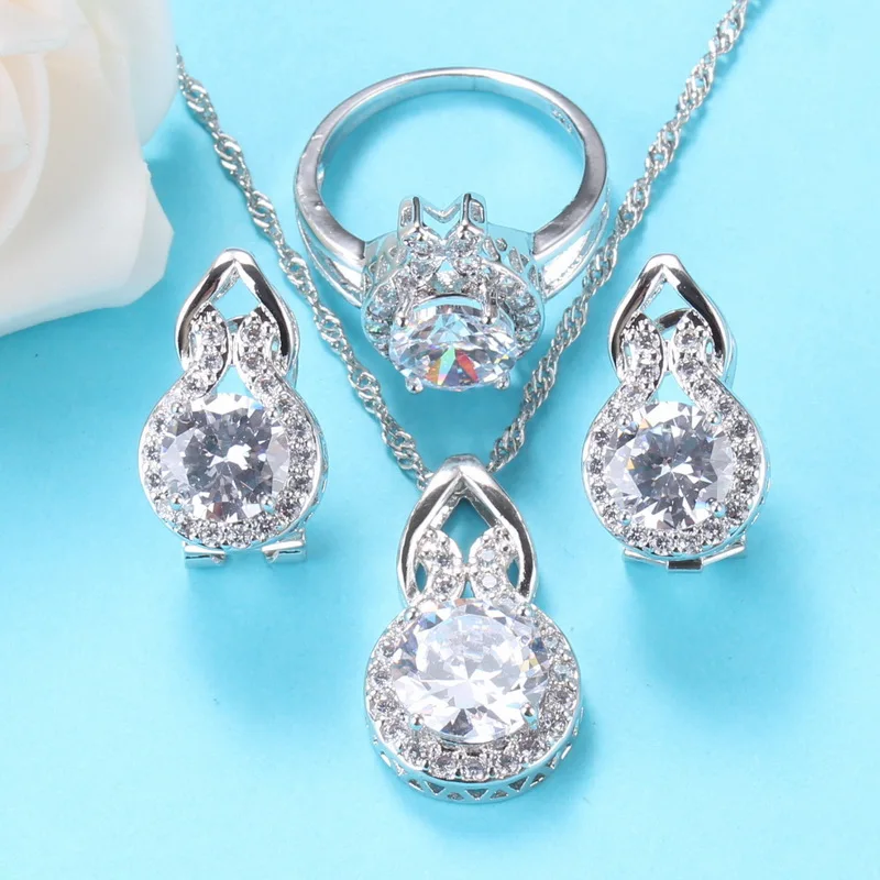 Женский Свадебный комплект из 3 предметов элегантные серьги-клипсы и ожерелье