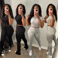 two pieces stacked legging set hot sale stacked sweatpant women jogger sport set lounge wear bulk item in wholesale lots