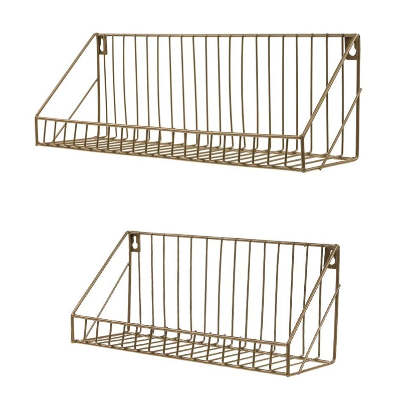 

Set of 2 Wall Shelf Floating Shelf with Metal Grid Storage Shelves Display Racks for Books, Cds and Decorative Items