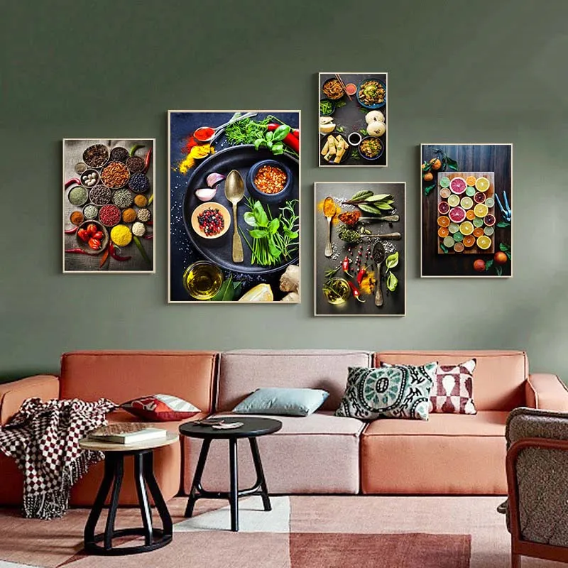 

Nordic Vegetable Grains Spices Kitchen Canvas Painting Scandinavian Posters and Prints Wall Art Picture Living Room Decor