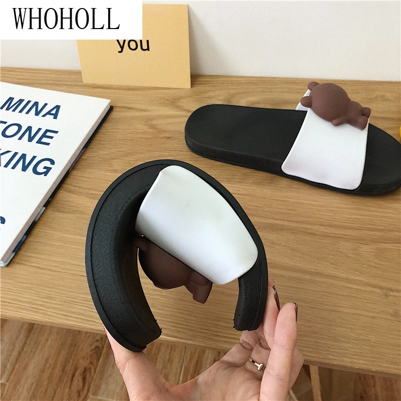 

WHOHOLL Women Slippers Cute Cartoon Bear Sandals Summer Fashion Slip On Beach Flip Flops Women Indoor Bathroom Flat Slides