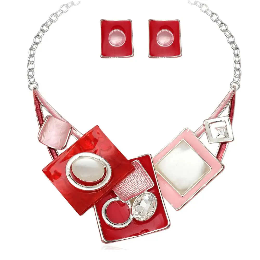 Комплект ювелирных изделий для женщин массивное ожерелье и серьги с эмалью