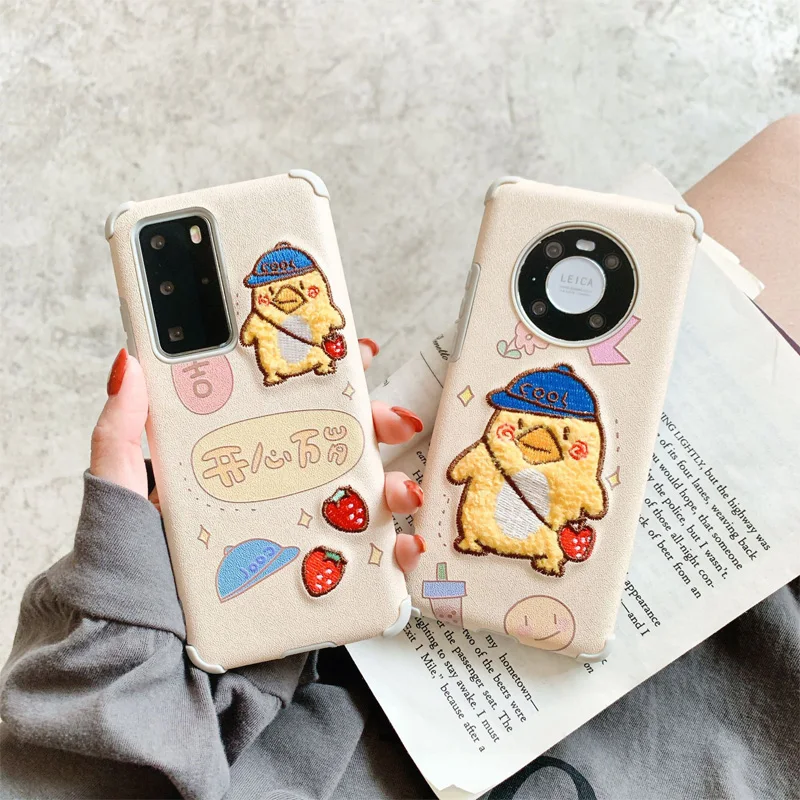 

Embroidery happy duck is suitable for Huawei mate40pro mobile phone case p30pro couple nova7pro cute p40 apple 11PROMAX