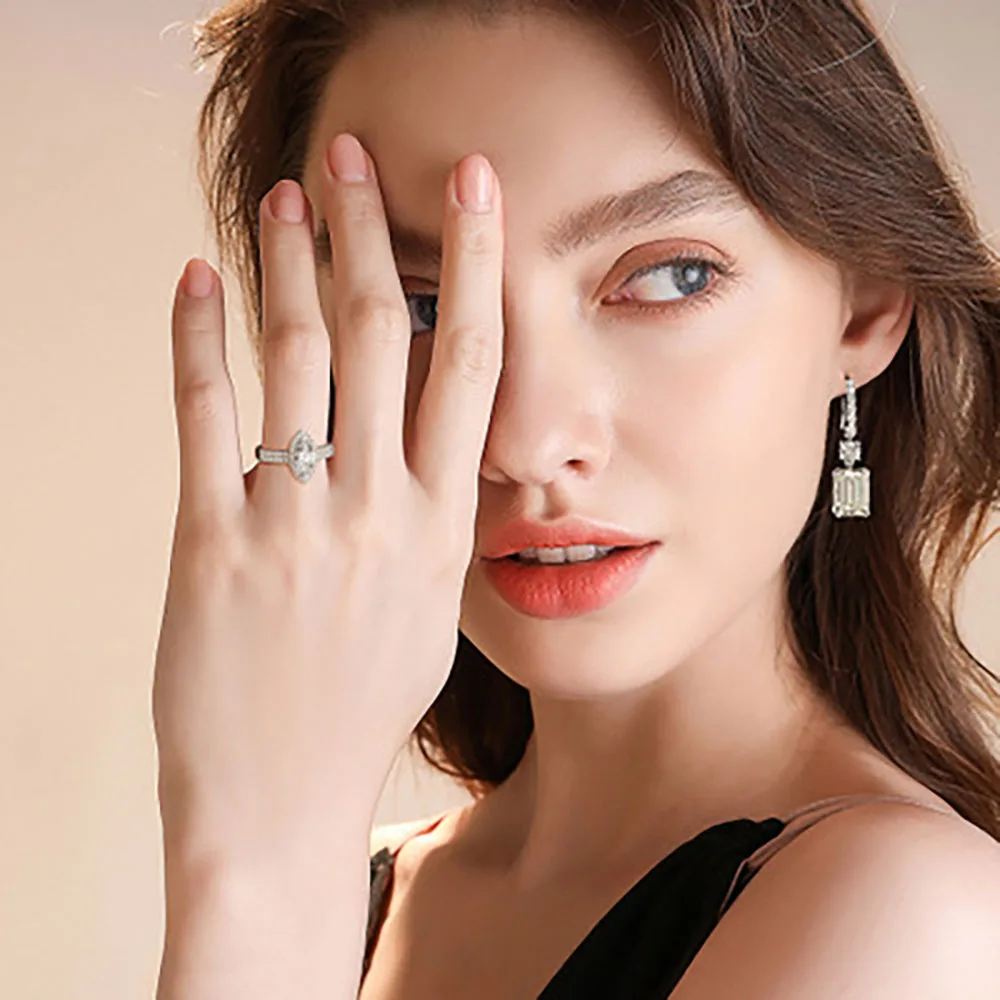 

KNRIQUEN 8*11mm 6.5ct High Carbon Diamond Created Moissanite Gemstone Drop Dangle Earrings Wedding Fine Jewelry Gift for Women