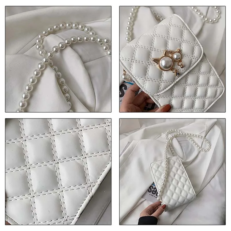 

Fashion Lingge Shoulder Bag Summer New Female Crossbody Bags Mini Pearl Leather Phone pack High Quality Square Handbag Purse