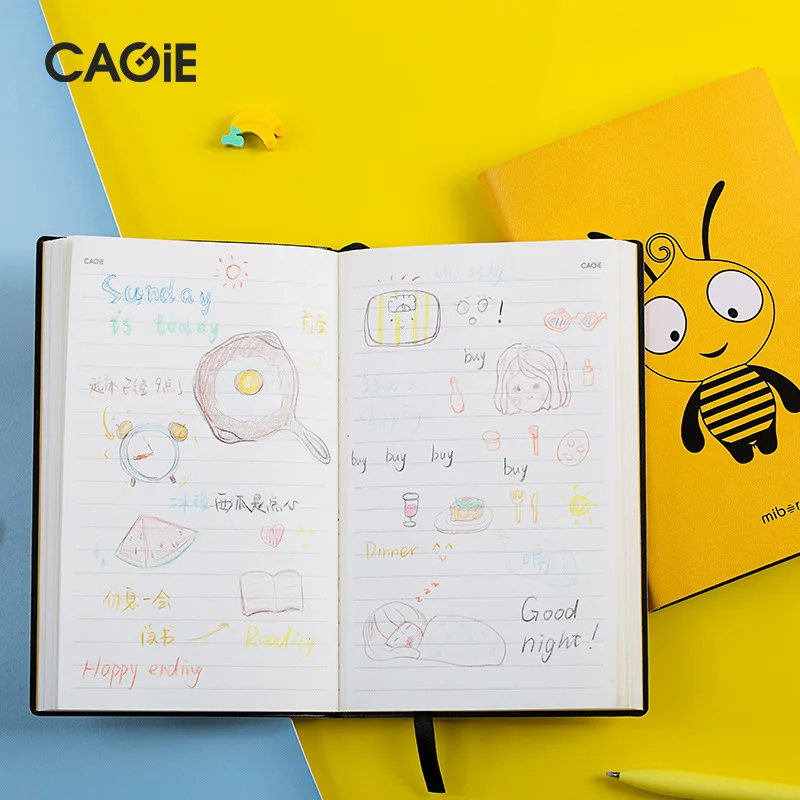 A6 Notebook and Journal Mini Soft Diary Notepad Line Agenda Planner Organizer Cute Bee Back to Schook Note Book Travel Handbook |