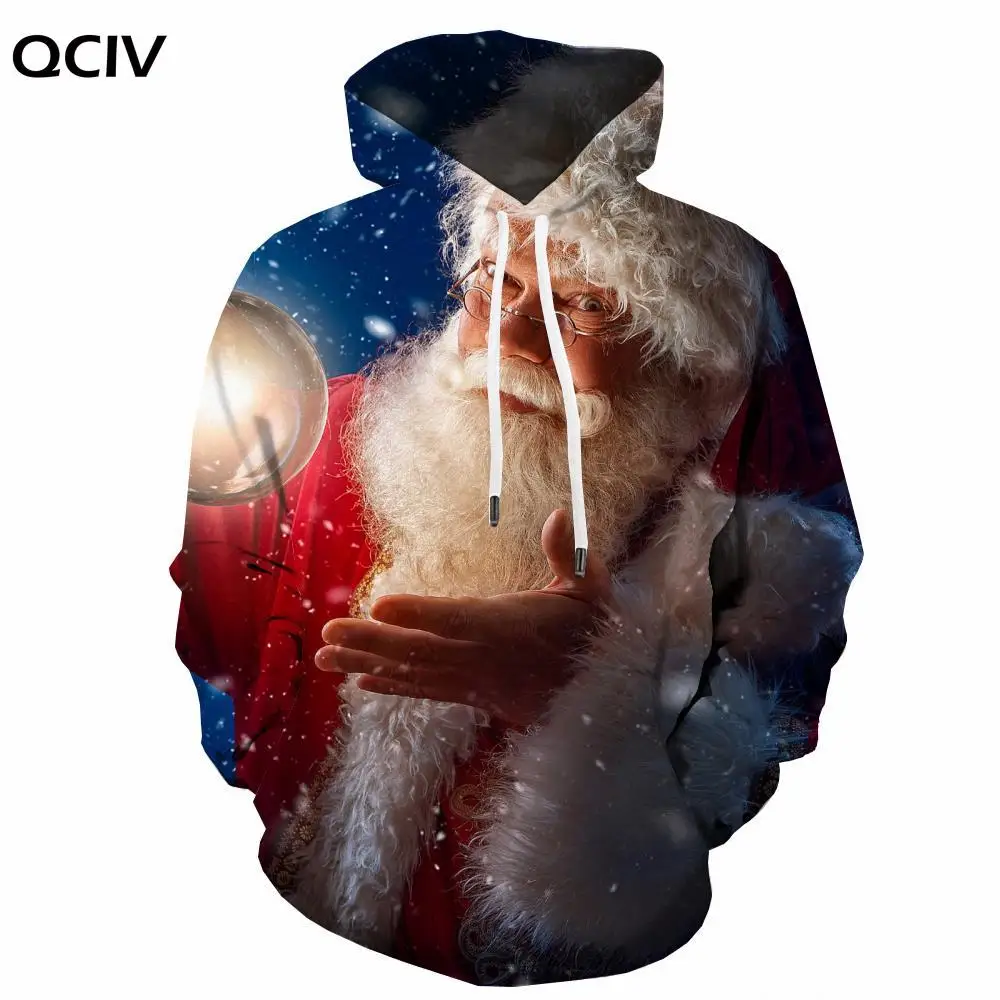 

QCIV Brank Santa Claus Sweatshirts men New Year 3d Printed Snow Hooded Casual Harajuku Hoody Anime Long Sleeve Funny Casual