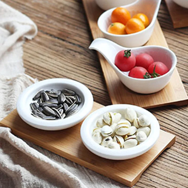 Керамическая тарелка с подносом из бамбука поднос для приправ уксуса соуса блюдо