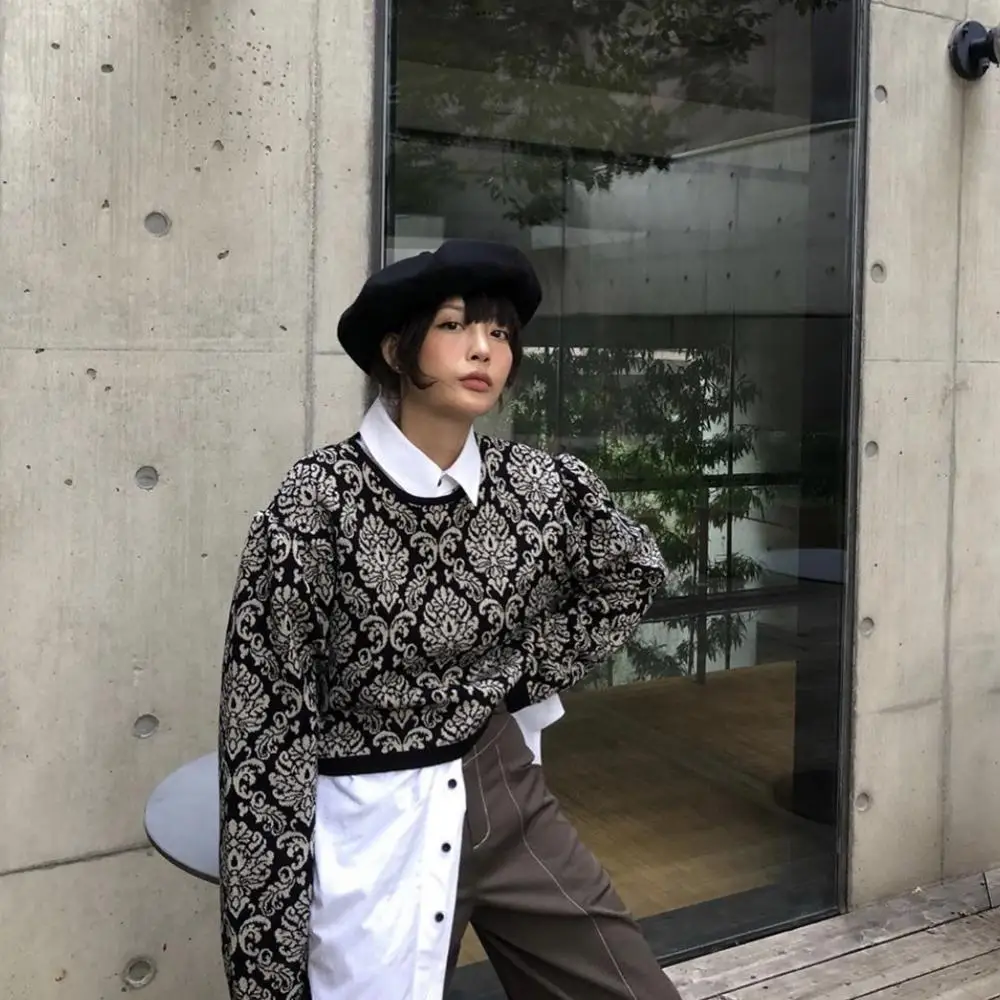 Осенний винтажный свитер с принтом женские джемперы вязаные пуловеры | Женская