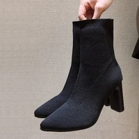eoeodoit spring autumn boots knitted sock boots 9 cm high heel pointed toe fashion lady casual pumps slip on calf shoes women
