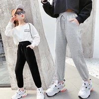 teen girls sport pants 2021 spring autumn gray and black cotton loose casual trousers all match simple korean 6 8 10 12 13 14yrs