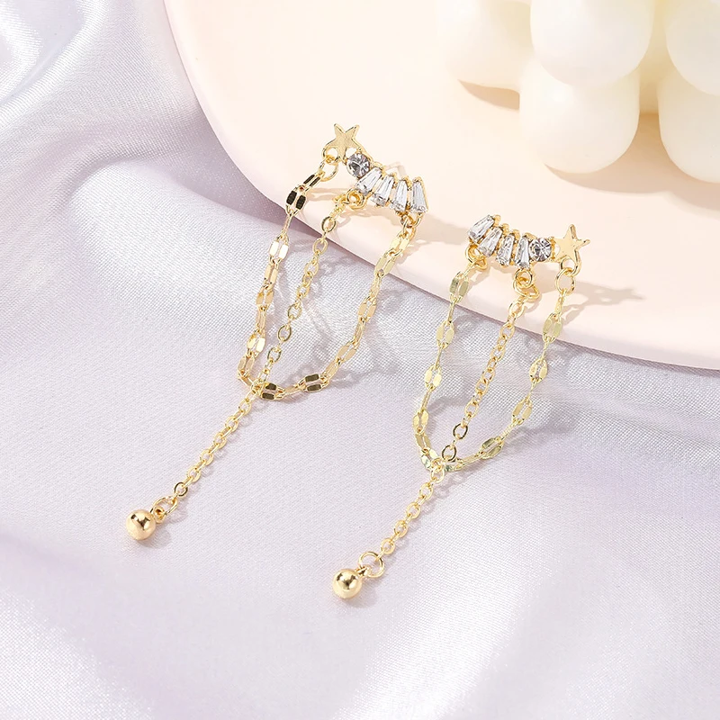 Женские серьги кисточки с кристаллами модные миниатюрные подвески со