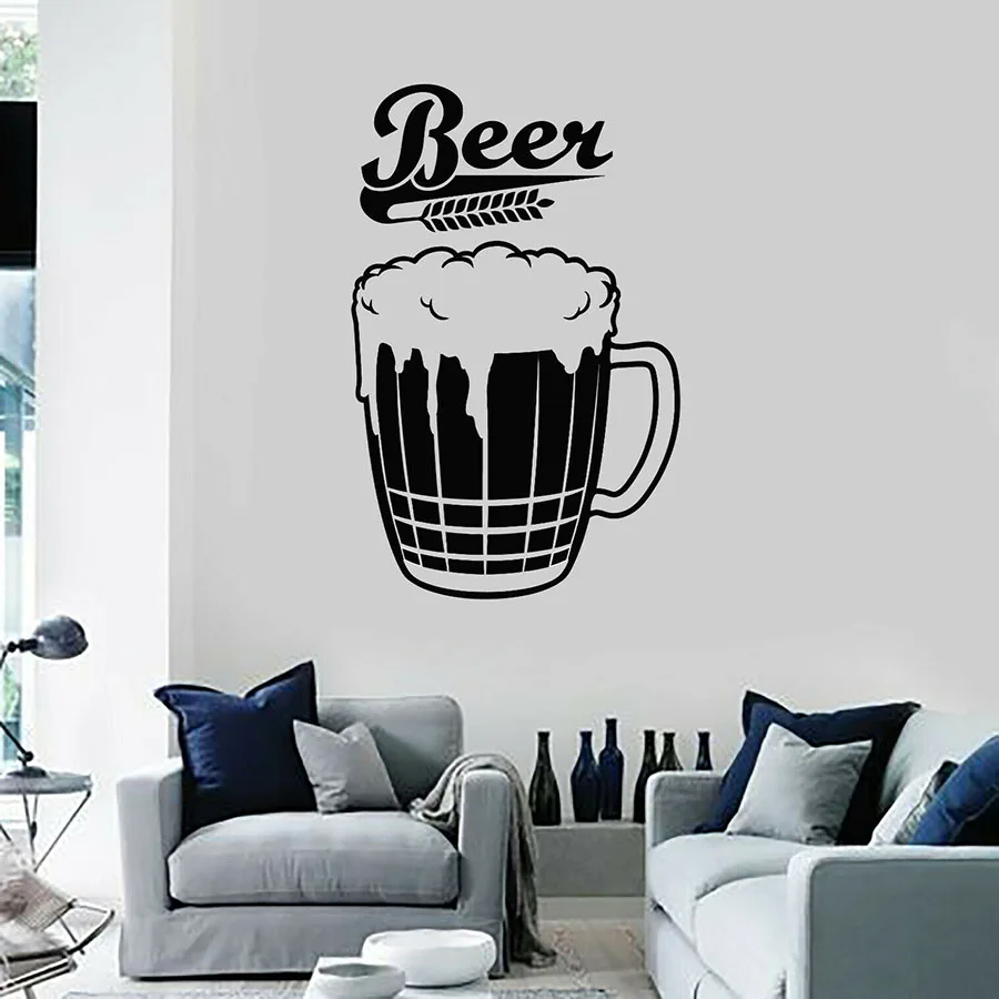 

Vinyl Wall Decal Mug Of Beer Foam Alcohol Pub Bar Beerhouse Interior Decoration Art Window Glass Stickers Wheat Mural S1159