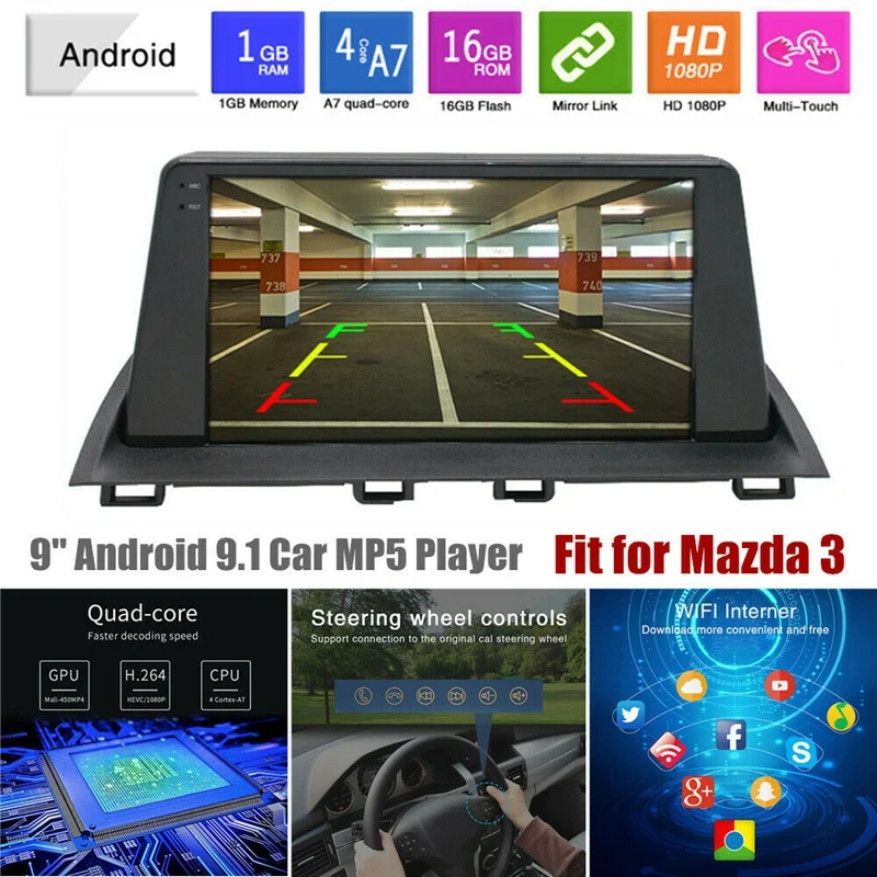 9 дюймов Android 1 2.5D HD пресс Sn автомобильный MP5 плеер для Mazda 3 1G + 16G Wifi Bluetooth GPS