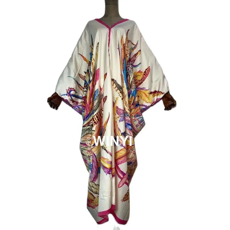 Traditional Printed Rayon WINYI maxi dress Dashiki African Women's Abaya Robe Long dresses for beach Bohemian v-neck dress