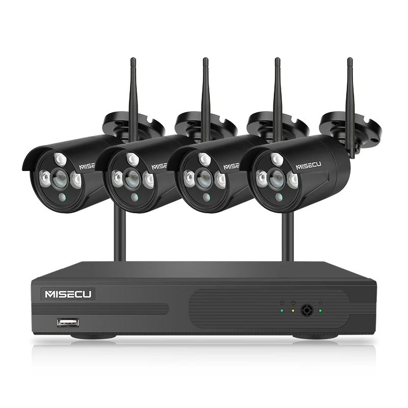 4CH WIFI Kit Black MISECU Беспроводная система видеонаблюдения 4CH NVR 1080P Аудио запись 2MP Водонепроницаемая наружная ИК ночного видения wifi система видеонаблюдения - Цвет: 4CH WIFI Kit Black