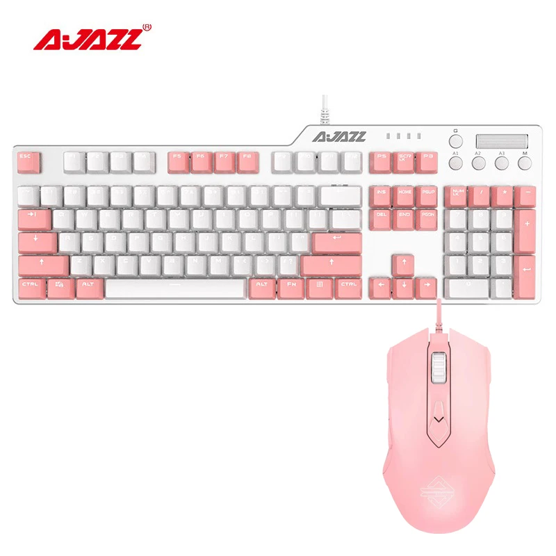 

104 Keys Pink Macro Definition Mechanical Gaming Keyboard with White Lighting 2500DPI Wired Mause 2 in 1 Combos Keyboard Mouse