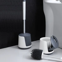 silicone toilet brush tpr with bowl holder hotel household bathroom wc cleaner brush set kit soft bristles cleaning tools