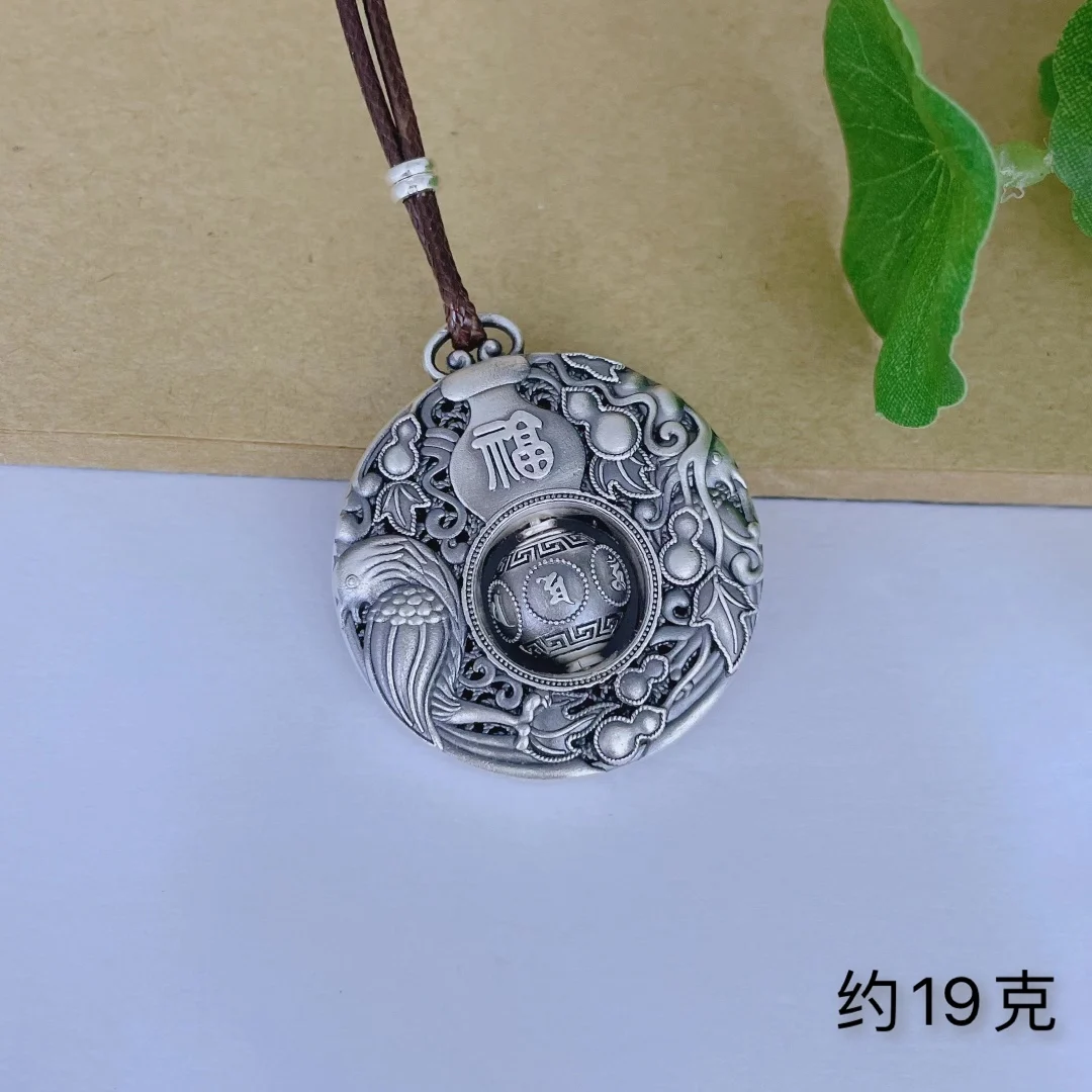 

Pure silver 999 vintage magpie six-character mantra pendant