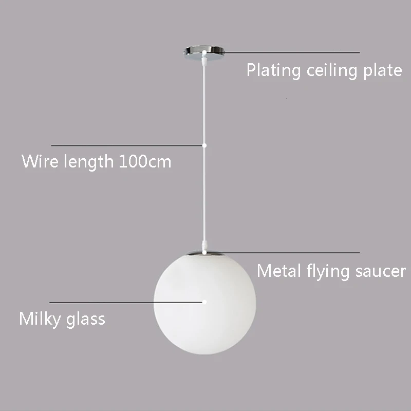 Простой одноголовый стеклянный шар молочный E27 led подвесные светильники для гостиной столовой спальни прохода ресторанного магазина одежды