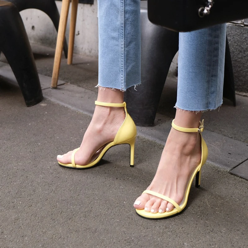 Босоножки женские из овечьей кожи на высоком каблуке с открытым носком 33-42 | Обувь