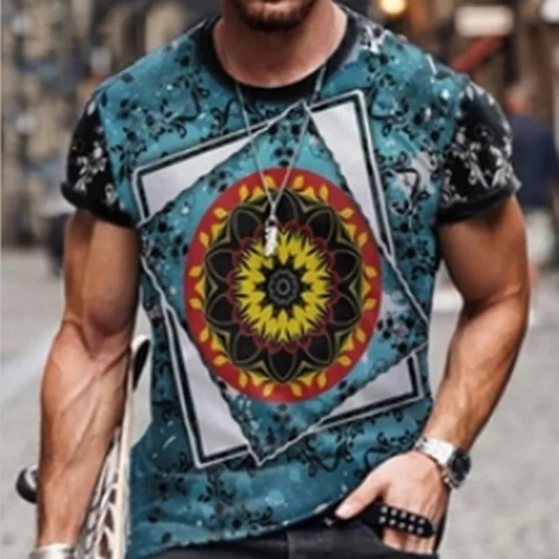 

2021 Summer Mens Oversized Vintage Short Sleeve T Shirts New Fashion Harajuku Ethnic Printed O Collared Tshirts Camiseta Mujer
