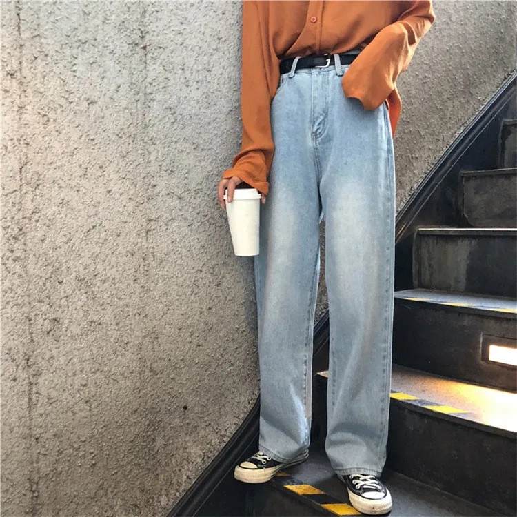 Korean Style High Waist Wide Leg Denim Pants Autumn Winter Casual Jeans Loose Full Length Women Trousers |