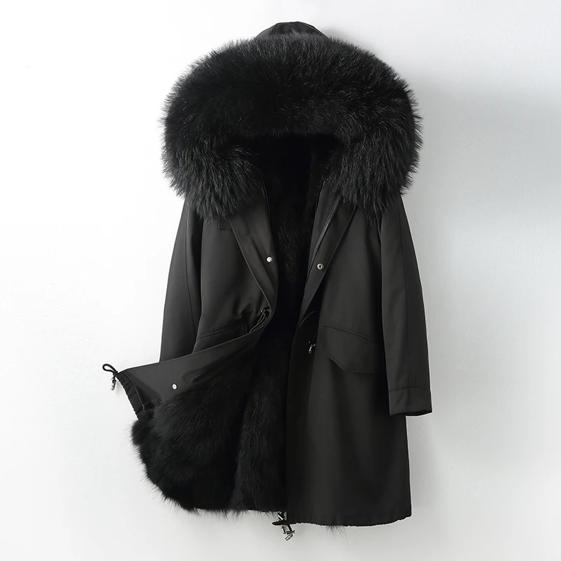 Winter Parka Women Real Fox Fur Coat Natural Raccoon Fur Collar Hooded Jacket Thick Warm Outerwear Fashion Streetwear Removable