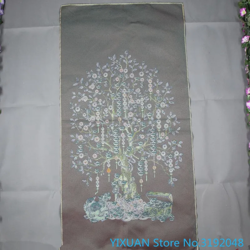 

rbol del dinero, rbol del dinero, bordado yuanbaoshu, bordado a mquina, brocado, pintura de tela, pintura de seda, dec