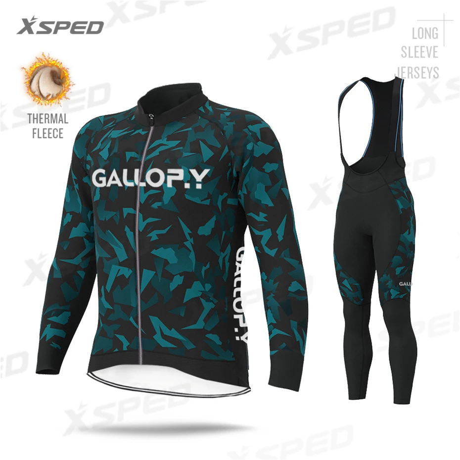 Bib Cycling Set Зимняя одежда для велоспорта, Aleing, длинный рукав, Джерси, камуфляж, термо флис, MTB велосипед, Униформа, Мужская одежда для шоссейного велосипеда, теплая, для улицы - Цвет: Bib Cycling Set