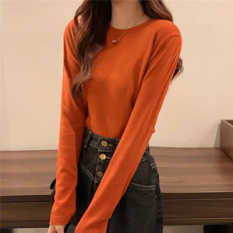 

Real Shot Cost-Effective Early Autumn New Slim Fit Slimming round Neck